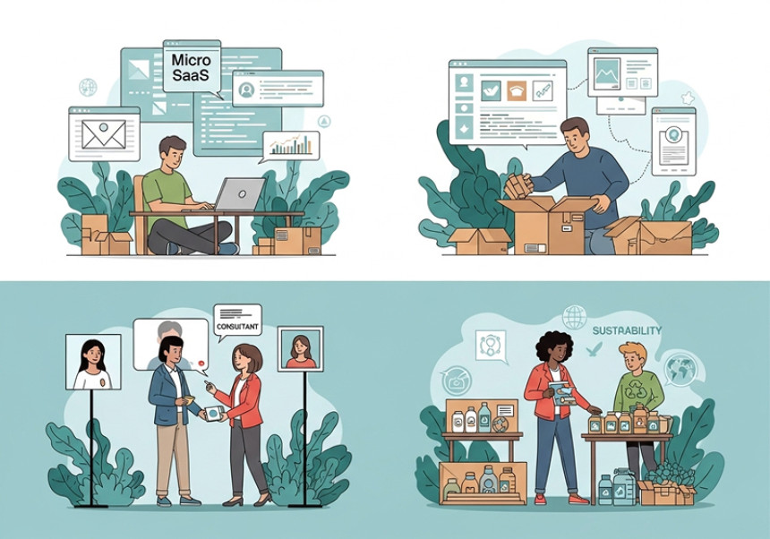 Five global entrepreneurs building unique startups – SaaS, subscription, digital products, consulting, and sustainability – in 2025