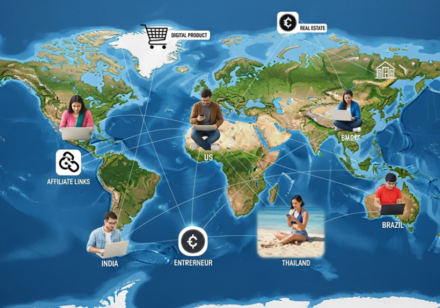 Global passive income network showing people earning digitally through multiple streams in 2025