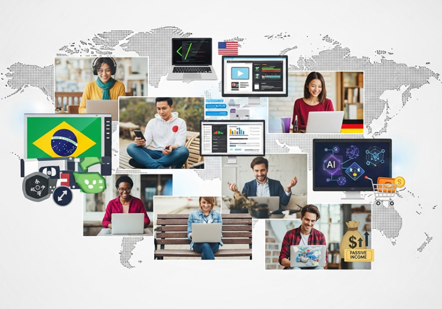 People worldwide earning online using digital tools and platforms in 2025