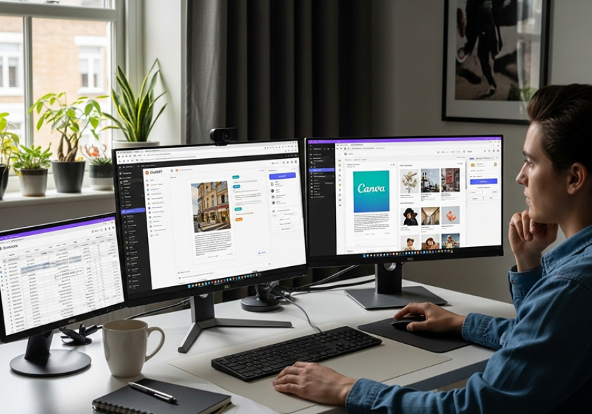 AI-powered side hustle work using digital tools for content creation