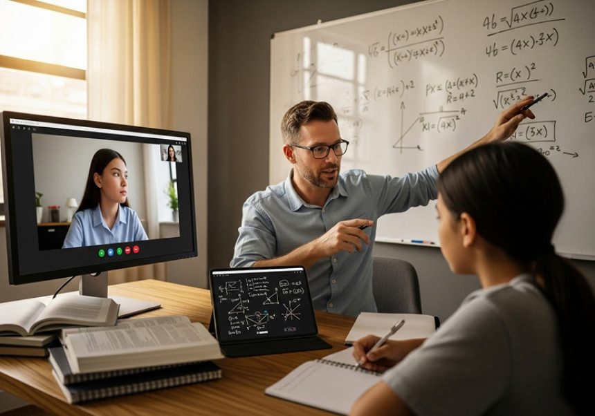 Online tutor helping students globally via side hustle teaching platform