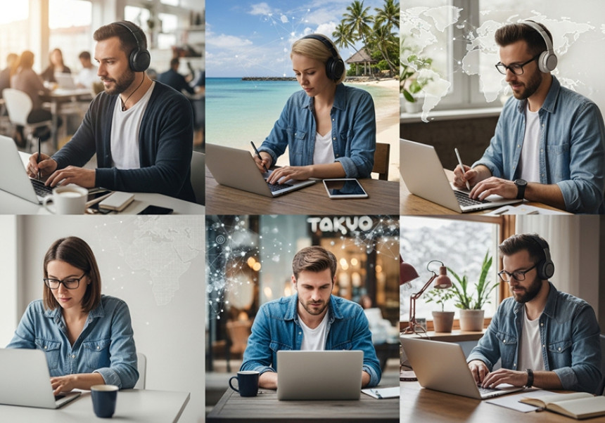 Freelancing in 2025 – global freelancers working remotely across borders with laptops and digital tools