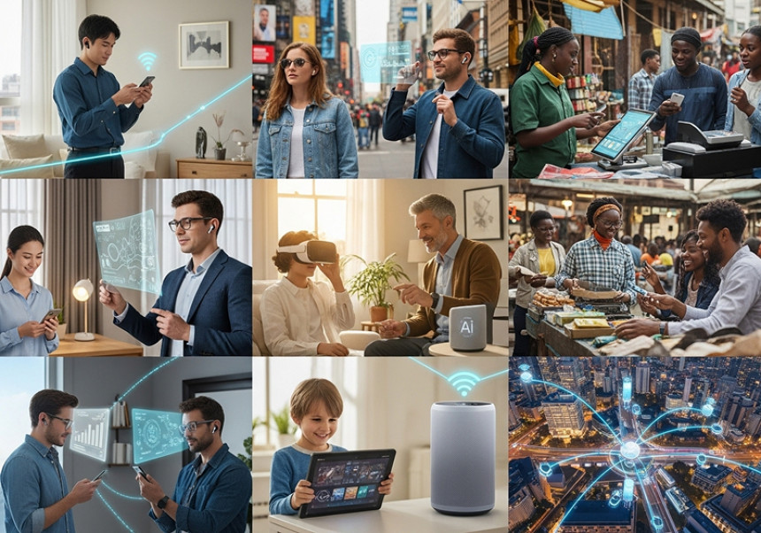 Global tech gadgets revolution 2025 – AI smartphones, smartwatches, VR headsets, and IoT devices connecting people worldwide