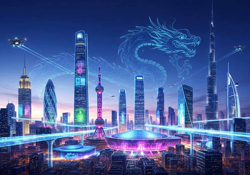 : China’s rise and global influence in 2025 with futuristic skyline